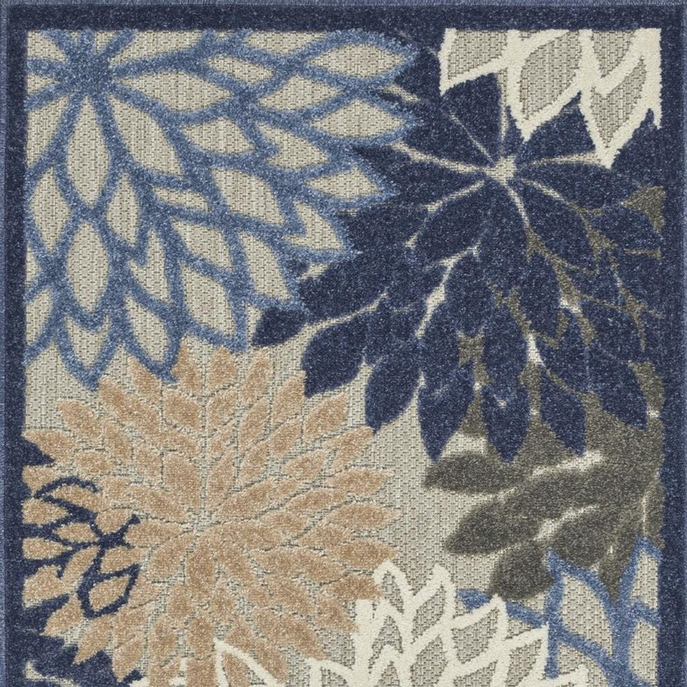 5' X 8' Blue And Gray Floral Indoor Outdoor Area Rug