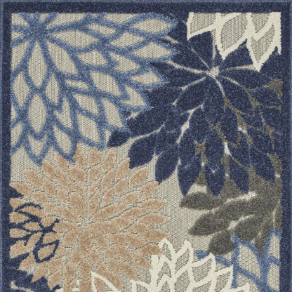 5' X 8' Blue And Gray Floral Indoor Outdoor Area Rug