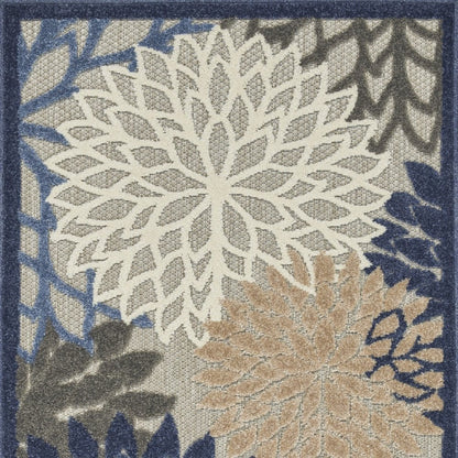 5' X 8' Blue And Gray Floral Indoor Outdoor Area Rug