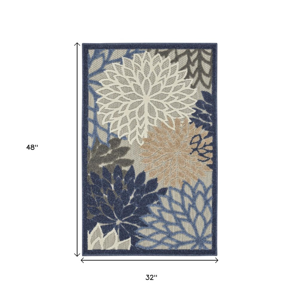 5' X 8' Blue And Gray Floral Indoor Outdoor Area Rug
