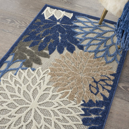 4' X 6' Blue And Gray Indoor Outdoor Area Rug