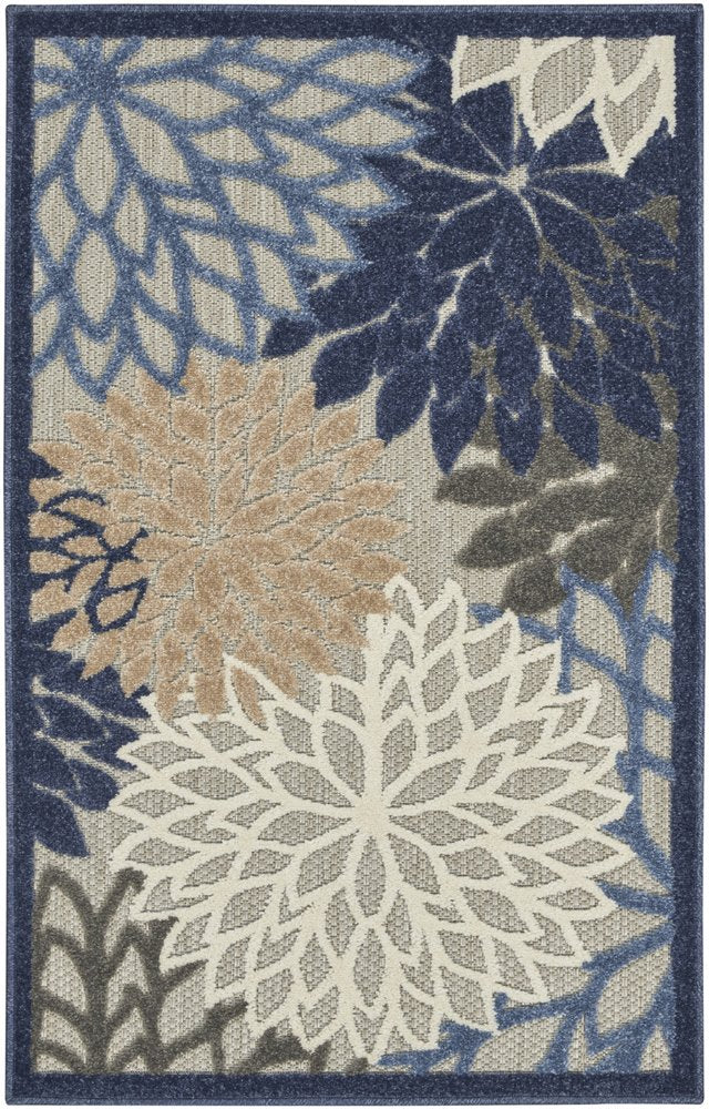 4' X 6' Blue And Gray Indoor Outdoor Area Rug