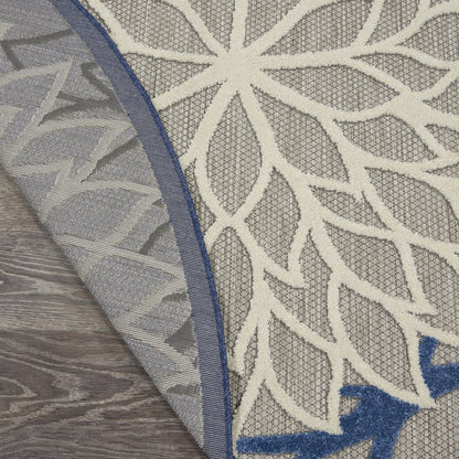 5' Blue And Gray Round Indoor Outdoor Area Rug