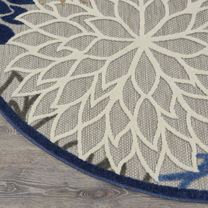 8' Blue And Gray Round Indoor Outdoor Area Rug