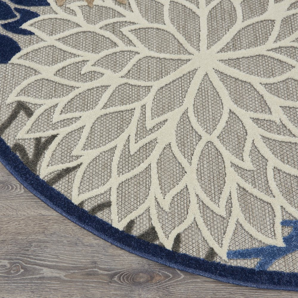 5' Blue And Gray Round Indoor Outdoor Area Rug