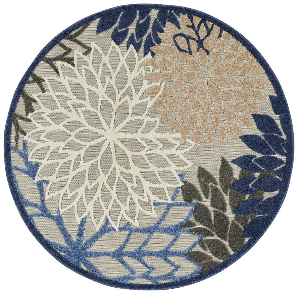 5' Blue And Gray Round Indoor Outdoor Area Rug