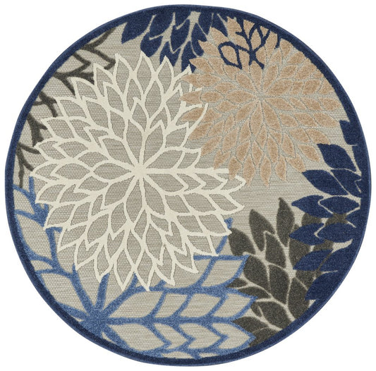 8' Blue And Gray Round Indoor Outdoor Area Rug