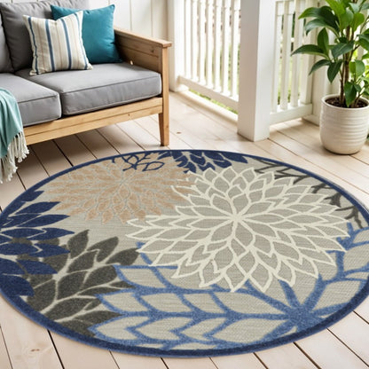 5' Blue And Gray Round Indoor Outdoor Area Rug