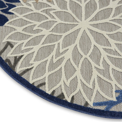 8' Blue And Gray Round Indoor Outdoor Area Rug