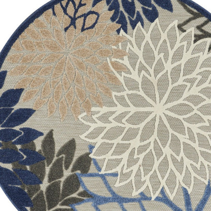 8' Blue And Gray Round Indoor Outdoor Area Rug