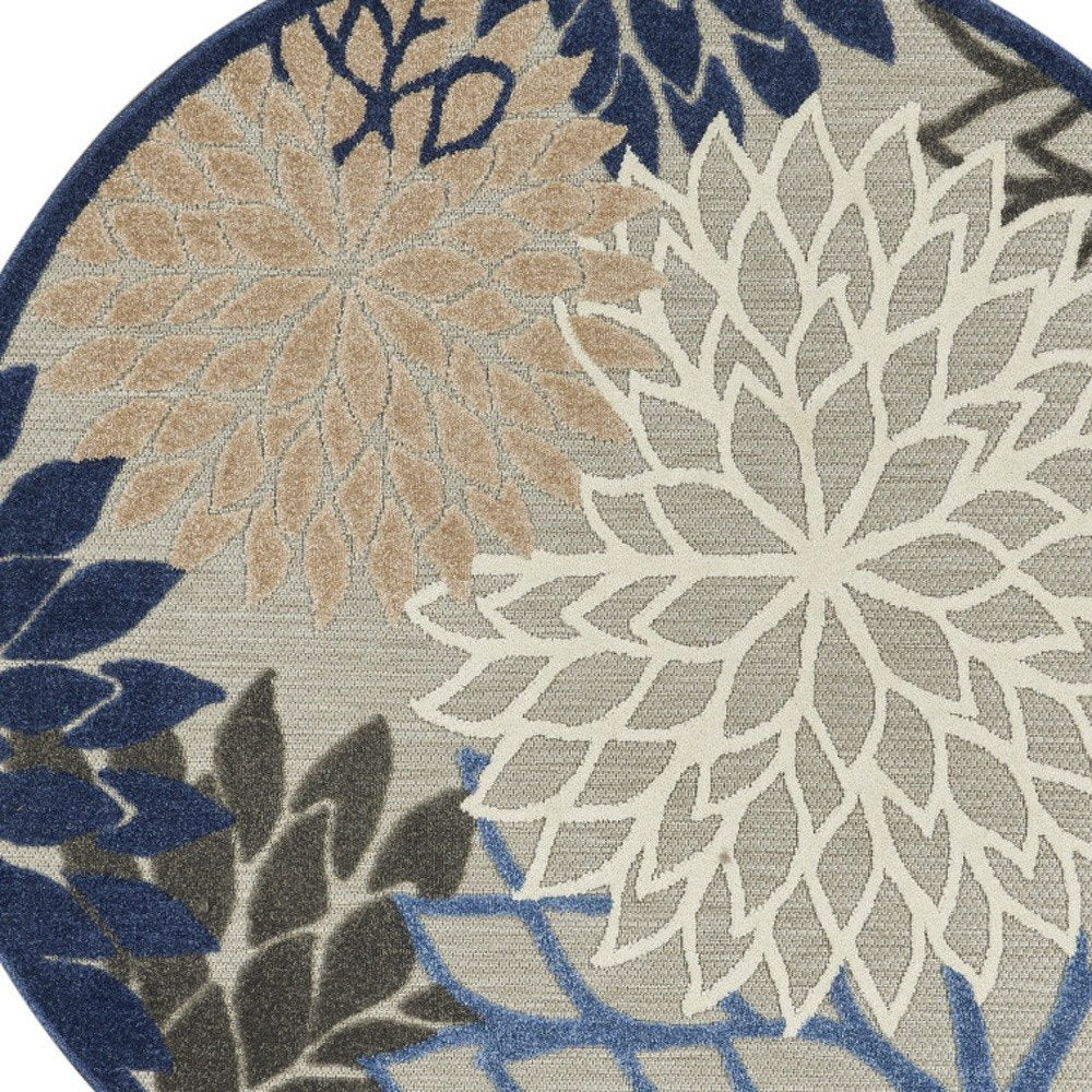 5' Blue And Gray Round Indoor Outdoor Area Rug