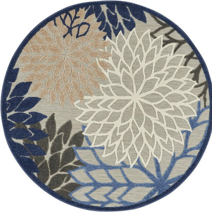 5' Blue And Gray Round Indoor Outdoor Area Rug