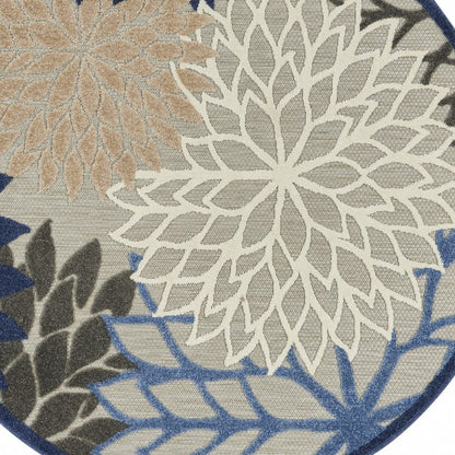 5' Blue And Gray Round Indoor Outdoor Area Rug