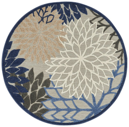5' Blue And Gray Round Indoor Outdoor Area Rug