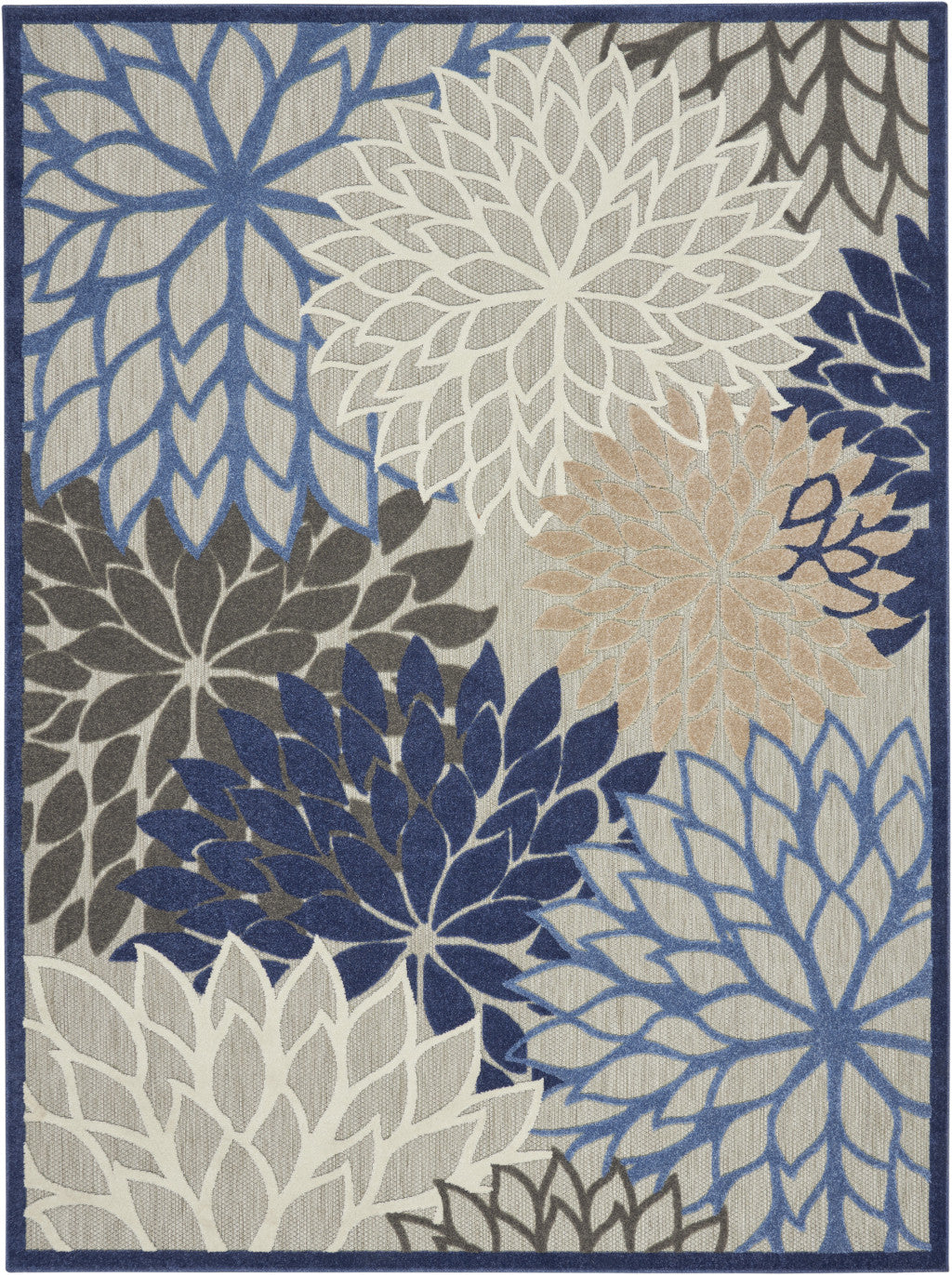 3' X 4' Blue And Gray Floral Indoor Outdoor Area Rug