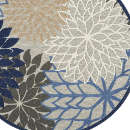 8' Blue And Gray Round Indoor Outdoor Area Rug