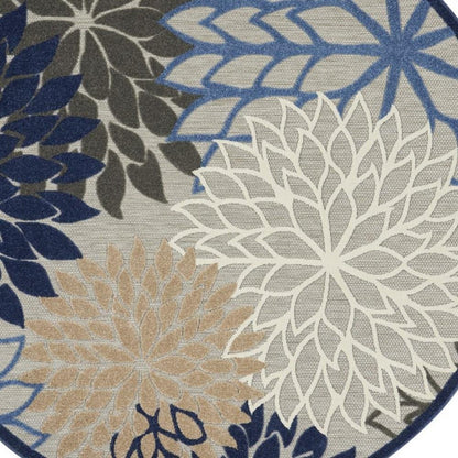 8' Blue And Gray Round Indoor Outdoor Area Rug