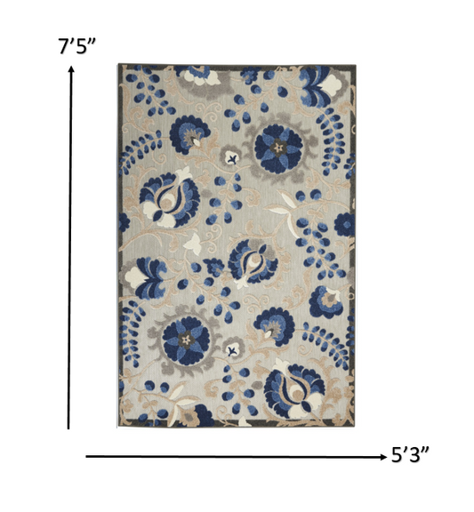 2' X 12' Natural and Blue Indoor Outdoor Runner Rug