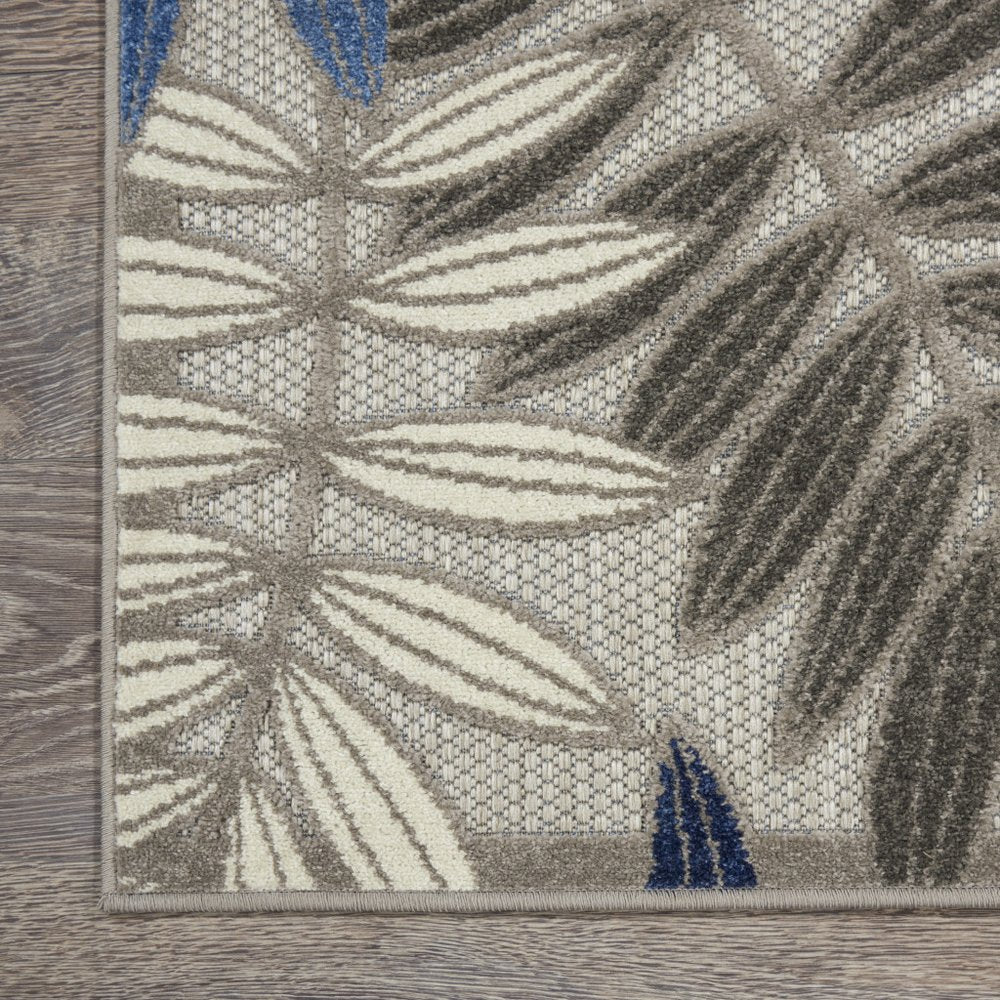 6' Blue And Gray Floral Indoor Outdoor Area Rug