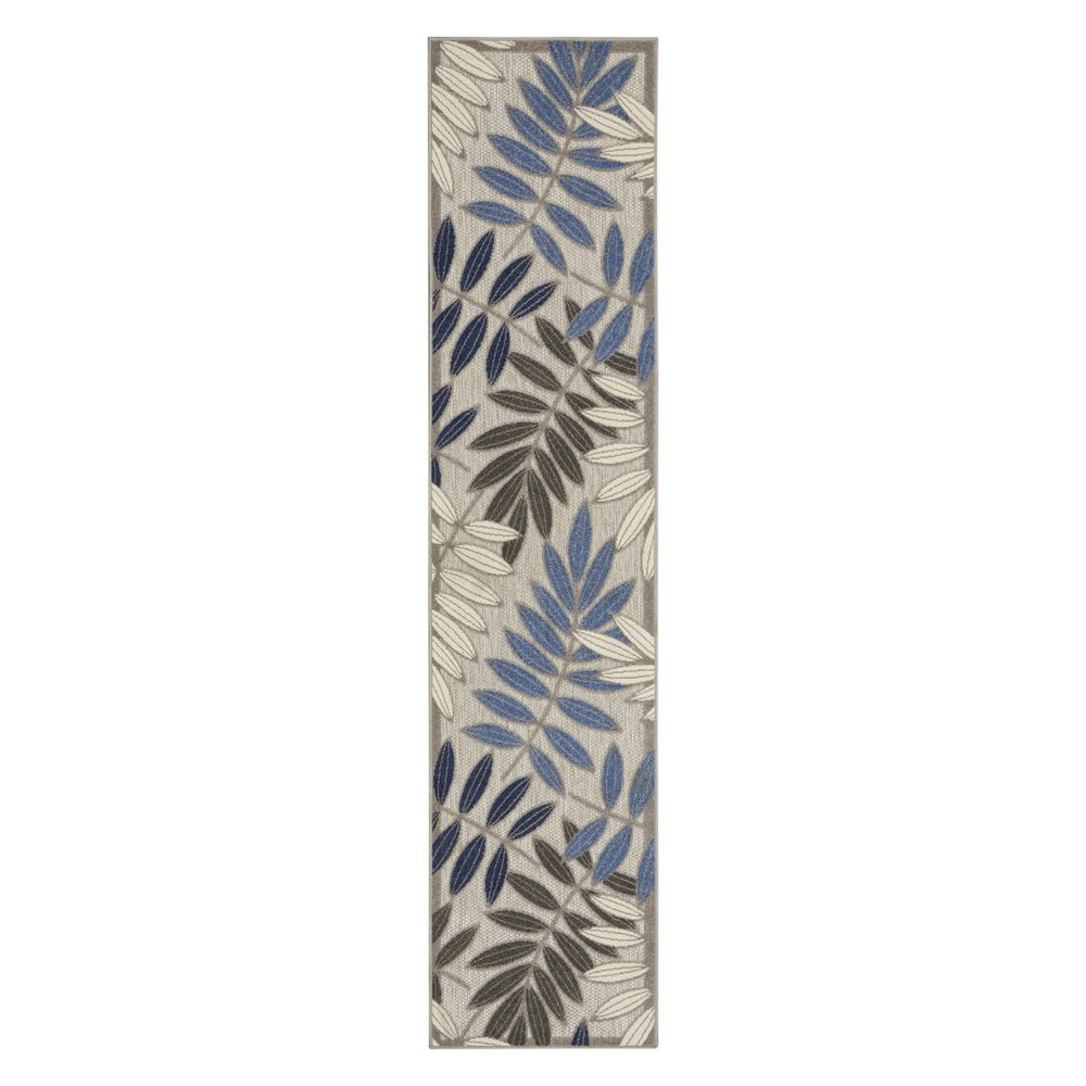 6' Blue And Gray Floral Indoor Outdoor Area Rug