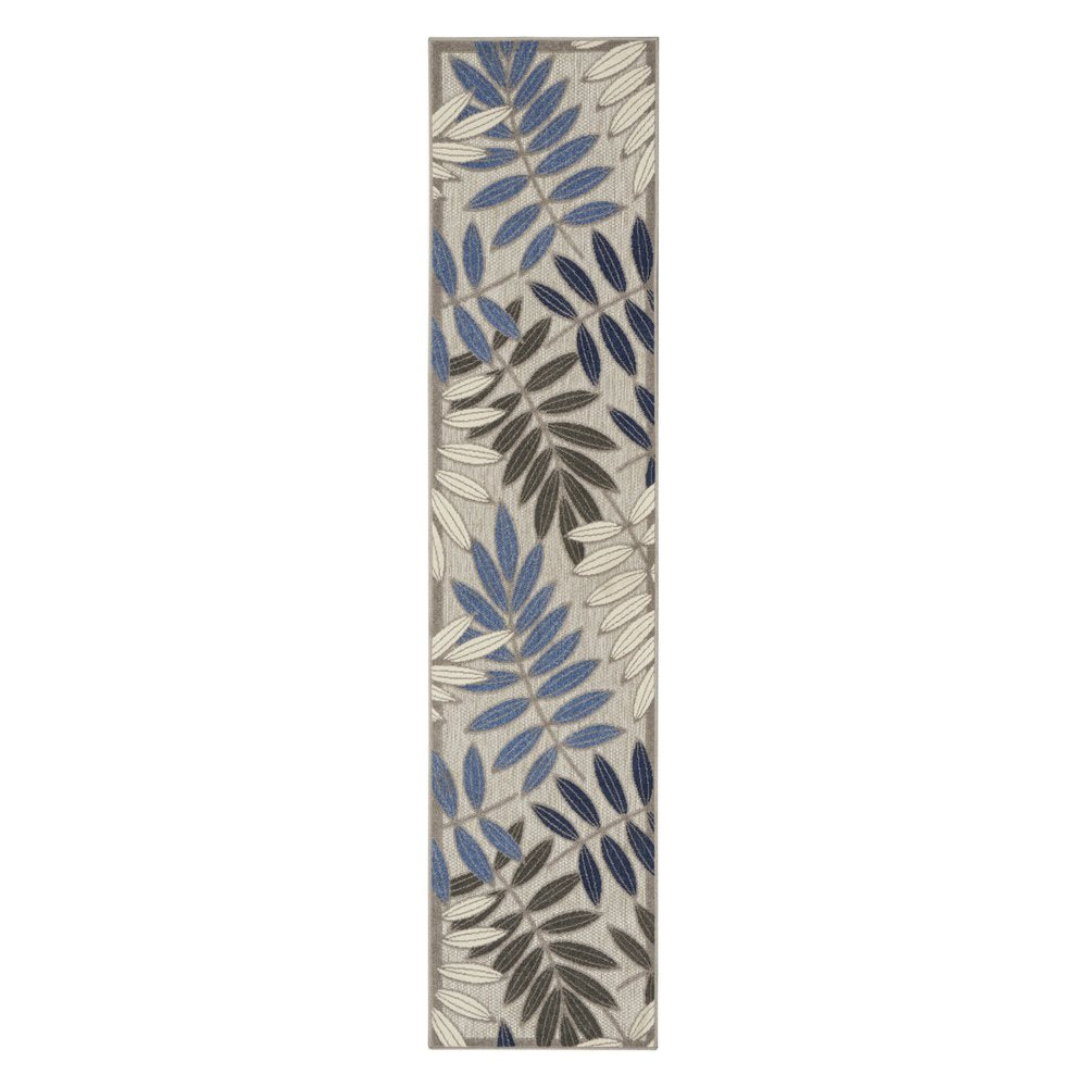 8' X 11' Blue And Gray Floral Indoor Outdoor Area Rug