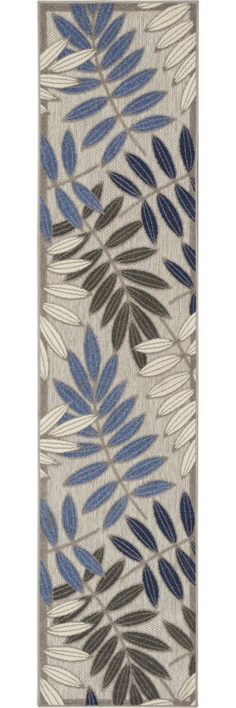 8' Blue And Gray Floral Indoor Outdoor Area Rug