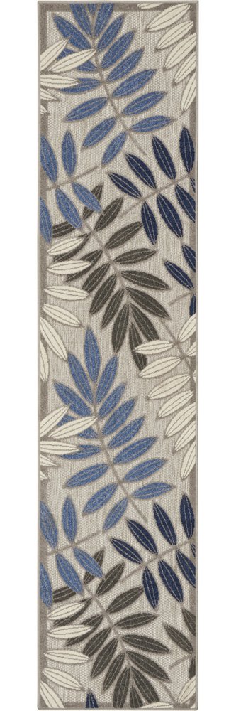 8' Blue And Gray Floral Indoor Outdoor Area Rug