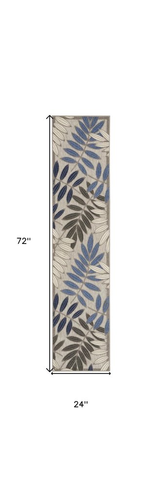 6' Blue And Gray Floral Indoor Outdoor Area Rug