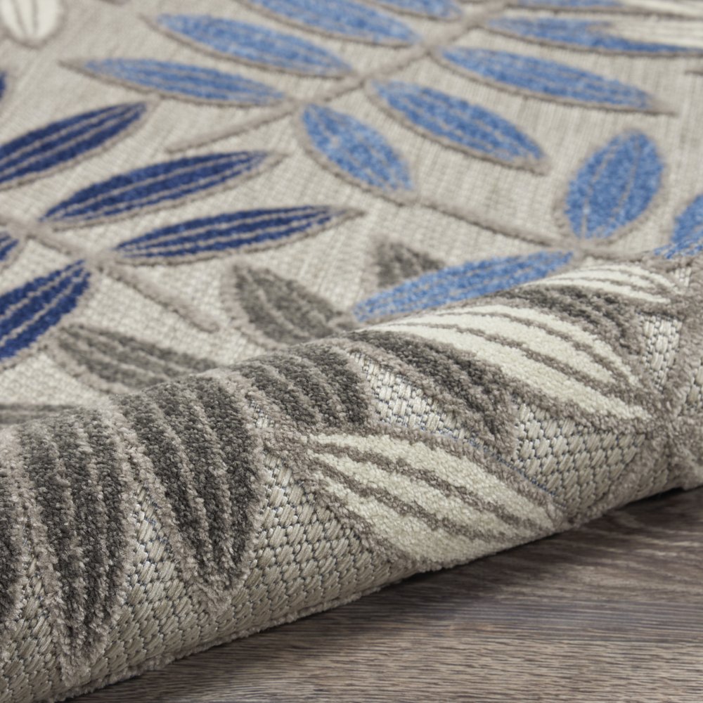 6' Blue And Gray Floral Indoor Outdoor Area Rug