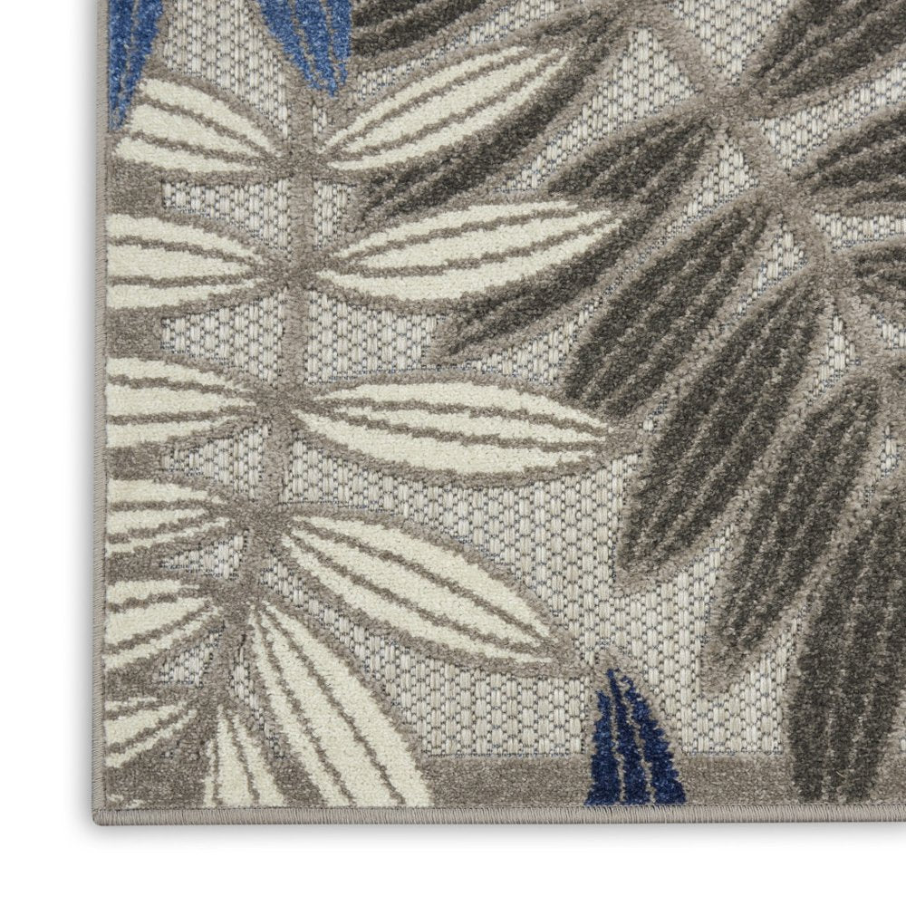 6' Blue And Gray Floral Indoor Outdoor Area Rug