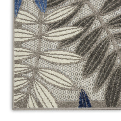 6' Blue And Gray Floral Indoor Outdoor Area Rug