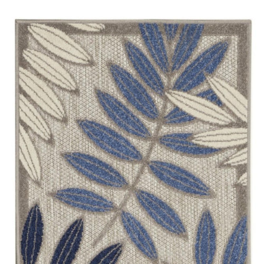8' X 11' Blue And Gray Floral Indoor Outdoor Area Rug