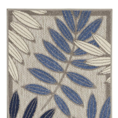 8' X 11' Blue And Gray Floral Indoor Outdoor Area Rug