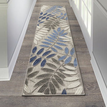 5' Blue And Gray Round Floral Indoor Outdoor Area Rug