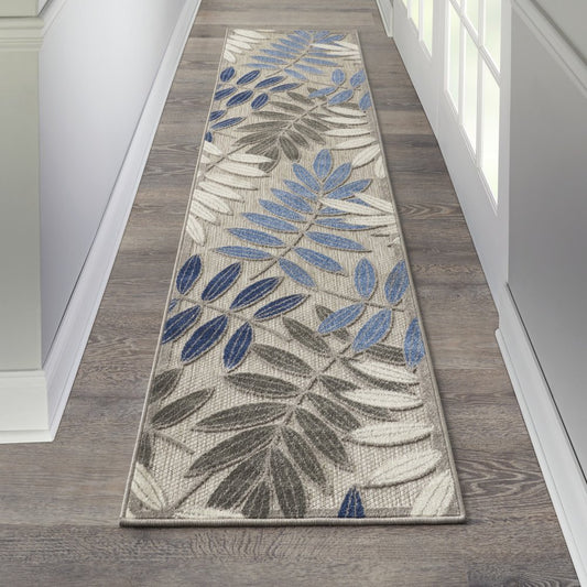 10' Blue And Gray Floral Indoor Outdoor Area Rug
