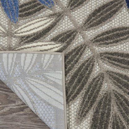 8' Blue And Gray Floral Indoor Outdoor Area Rug