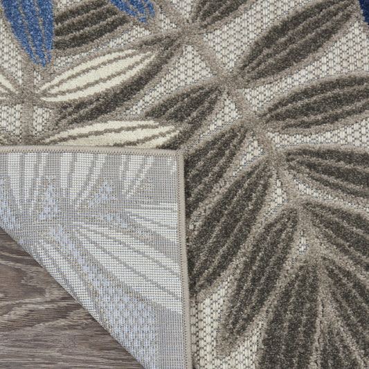 8’ X 11’ Gray And Blue Leaves Indoor Outdoor Area Rug