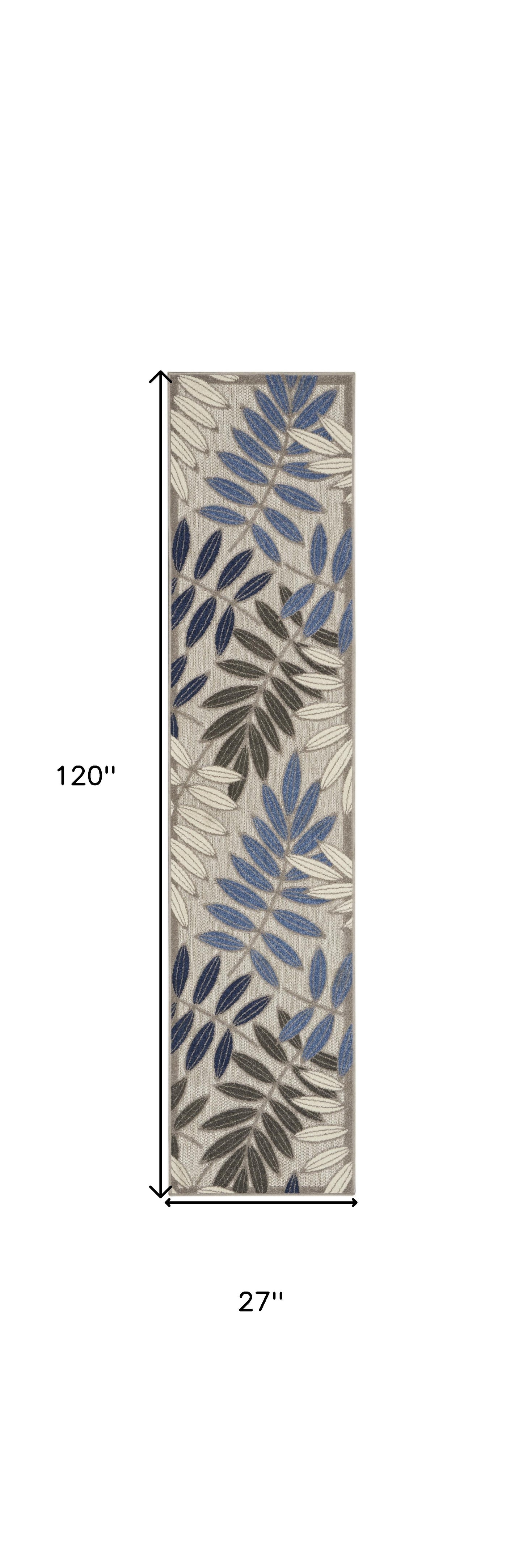 4' X 6' Grey/Blue Floral Indoor Outdoor Area Rug