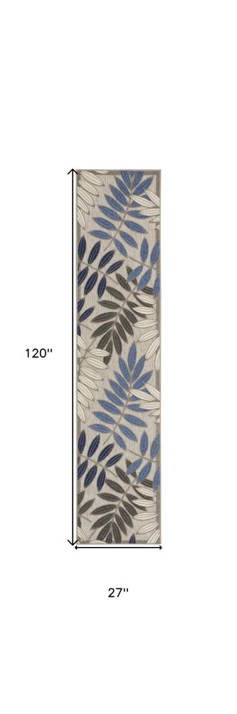 6' Blue And Gray Floral Indoor Outdoor Area Rug