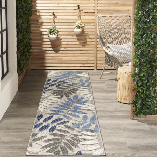 3' X 4' Blue And Gray Floral Indoor Outdoor Area Rug