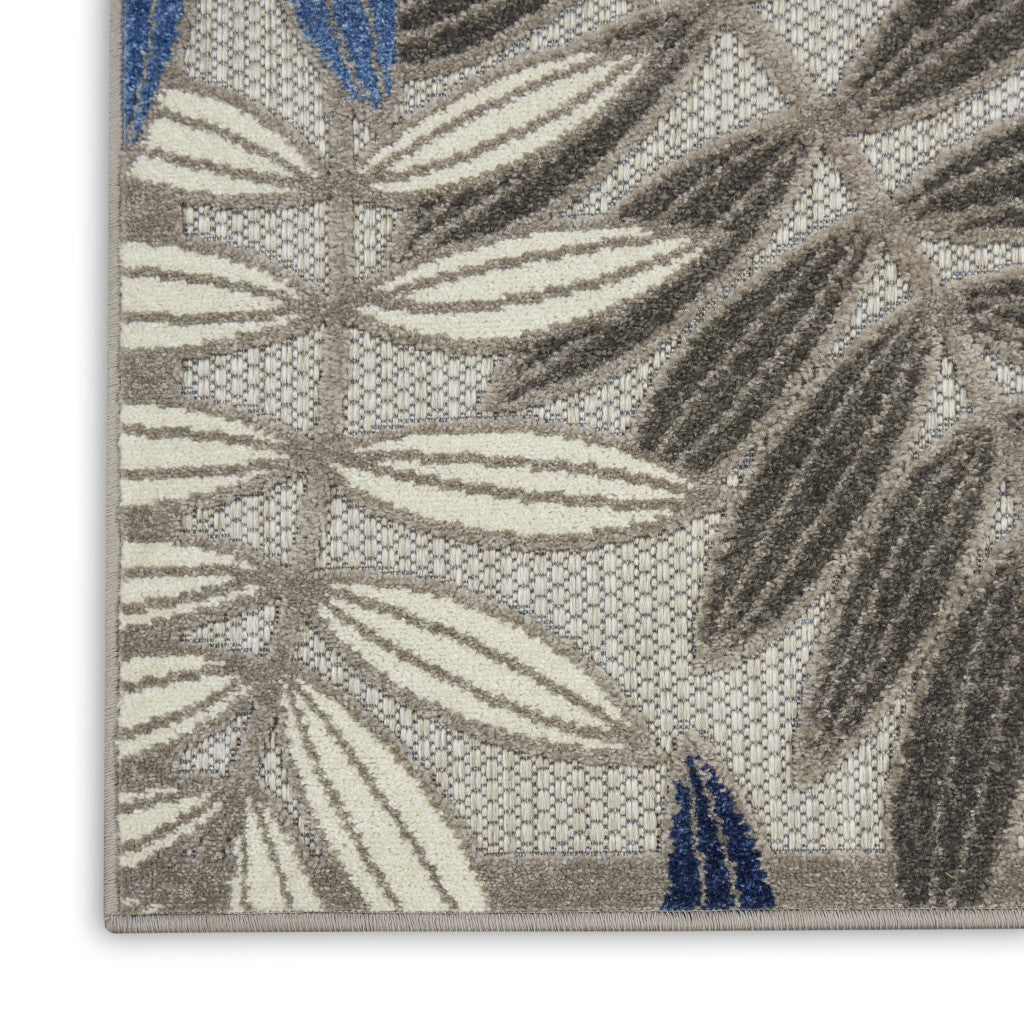 4' X 6' Grey/Blue Floral Indoor Outdoor Area Rug