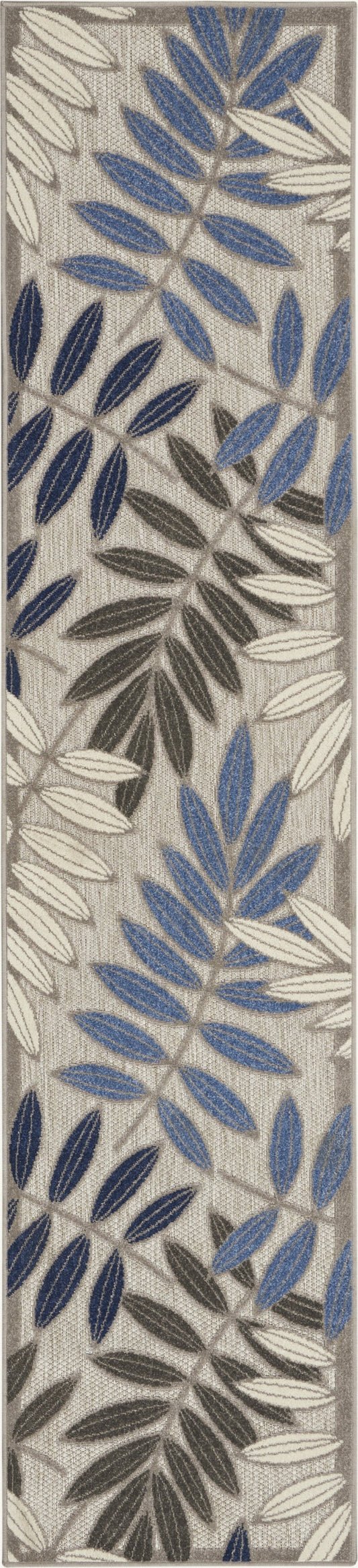 2' X 8' Blue And Gray Floral Indoor Outdoor Area Rug