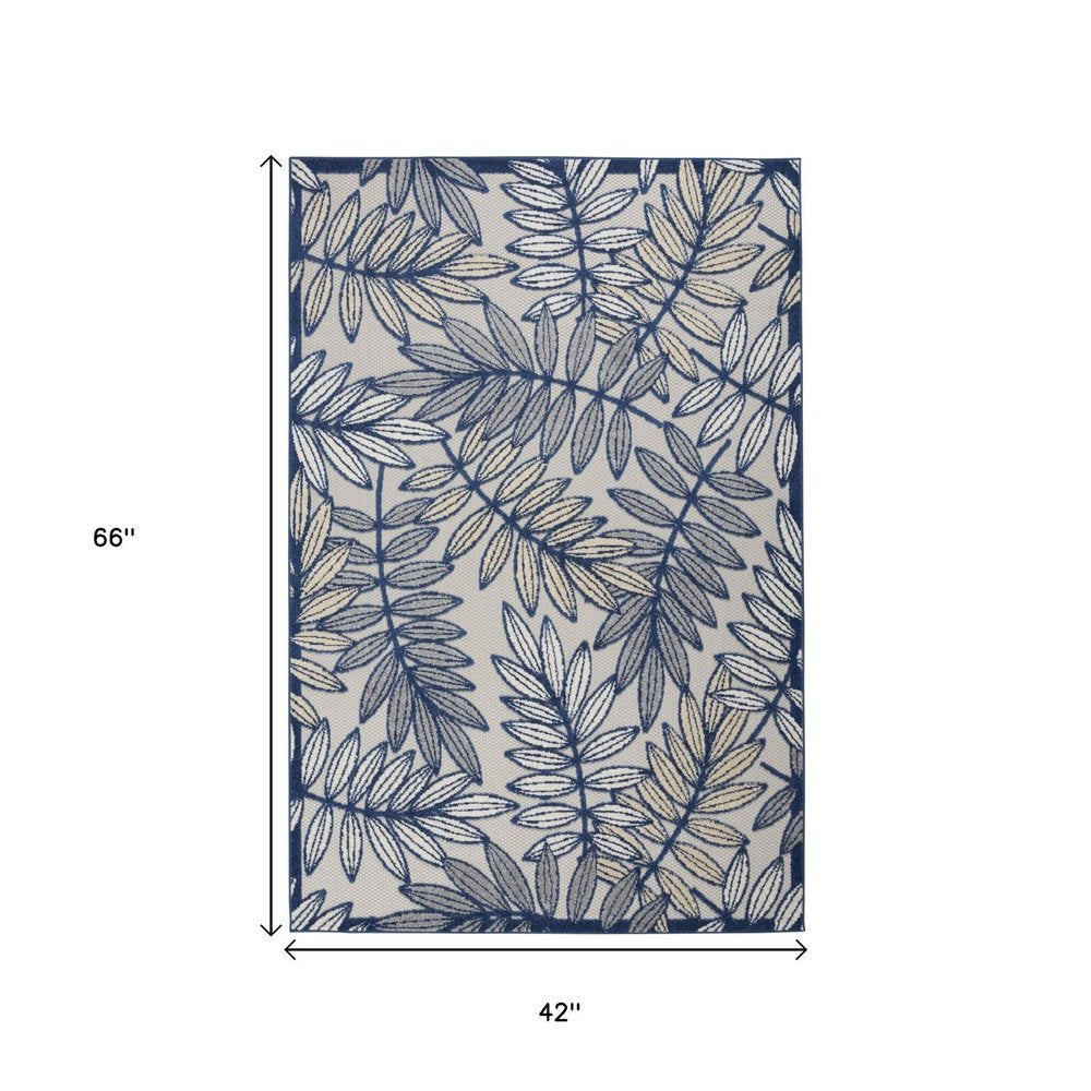 4' X 6' Ivory And Blue Floral Indoor Outdoor Area Rug