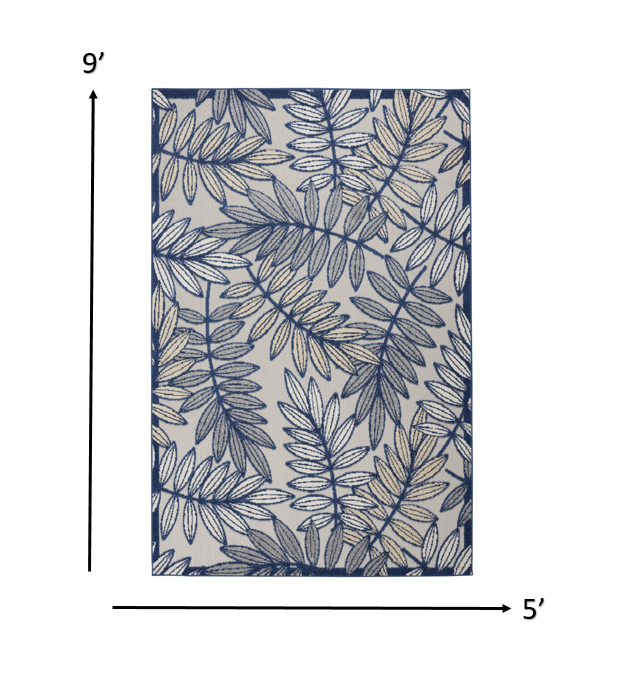 4' X 6' Ivory And Blue Floral Indoor Outdoor Area Rug