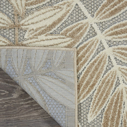 6' Gray And Ivory Floral Indoor Outdoor Runner Rug