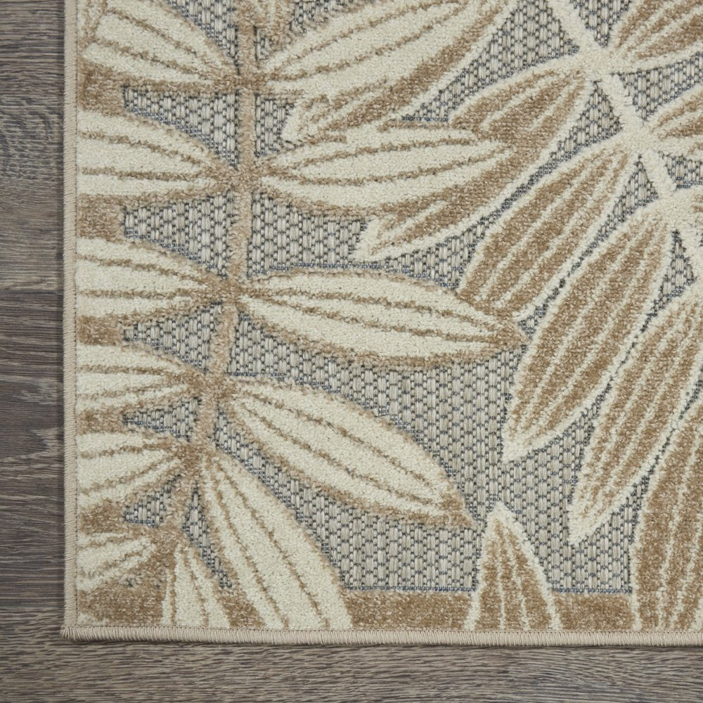 6' Gray And Ivory Floral Indoor Outdoor Runner Rug