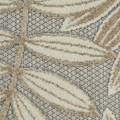 6' Gray And Ivory Floral Indoor Outdoor Runner Rug