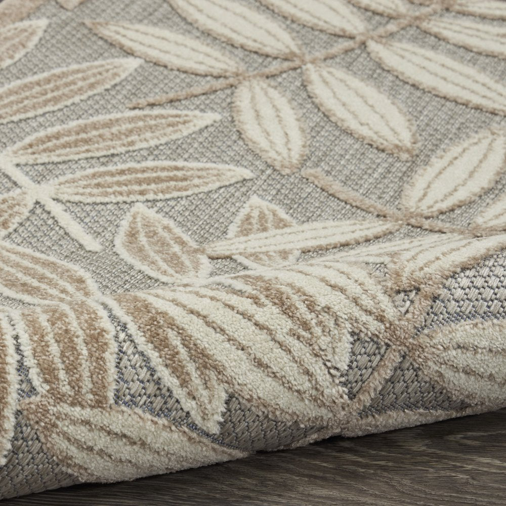 6' Gray And Ivory Floral Indoor Outdoor Runner Rug