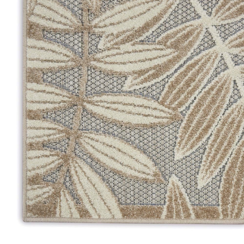 6' Gray And Ivory Floral Indoor Outdoor Runner Rug