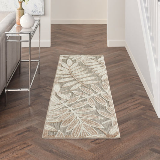 5' X 8' Beige Gray And Ivory Botanical Leaves Indoor Outdoor Area Rug